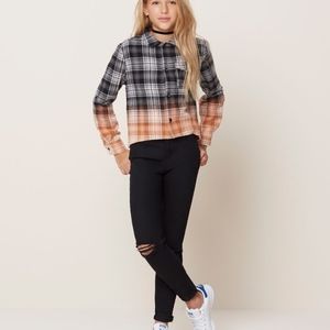 NWT MADDIE Black Plaid Ombre Button-Up Girls Shirt